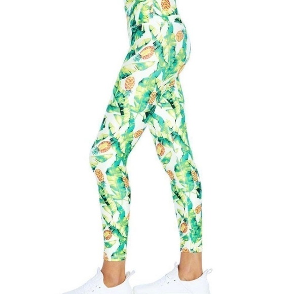 NEW Wildfox Palms & Pineapples Activewear Set Sports Bra Leggings Green Yellow - Picture 6 of 16